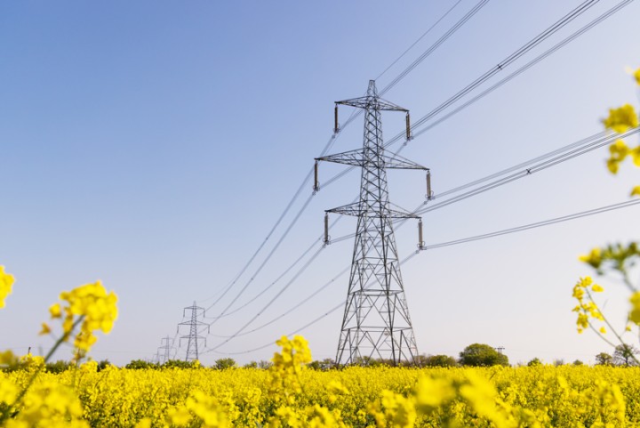 High voltage transmission line in a field