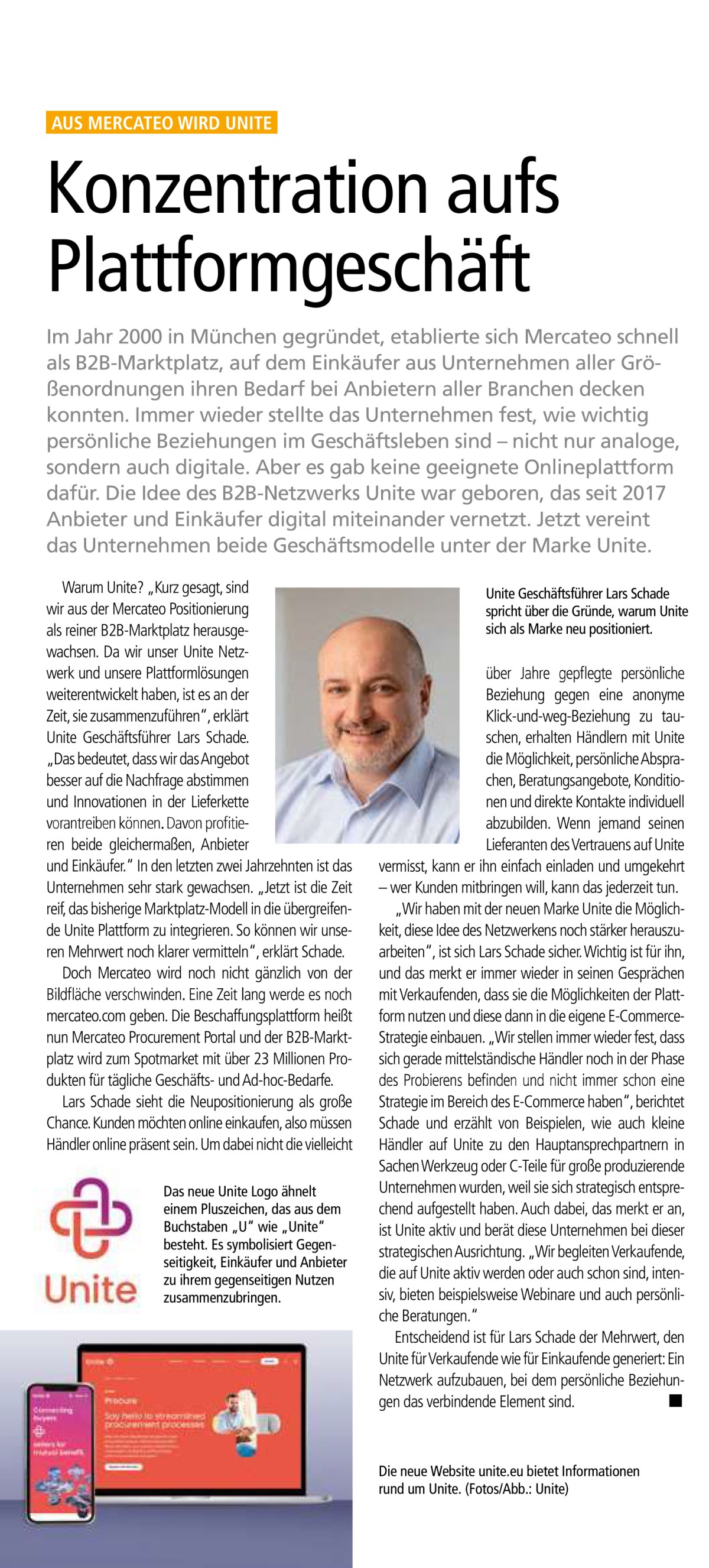 Pressespiegel: Lars Schade sprach mit der Profibörse über das Rebranding von Unite
